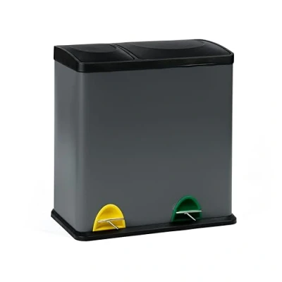 Image of EVRE Recycling Bin, Rectangular 2 Compartment Section 36L Waste Seperation Sortation System with Non Slip Base, Odour Seal, Removable Inner Compartments and Colour Coded (Grey)