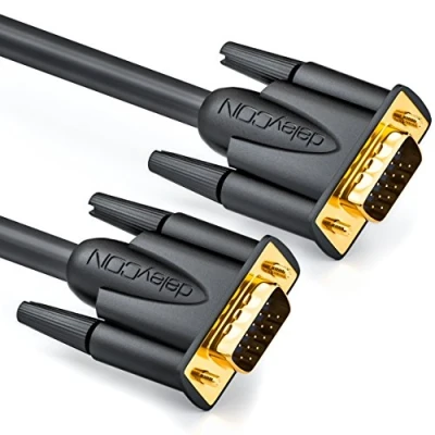 Image of deleyCON 7.5m (24.61 ft.) S VGA Monitor Cable 15 Pin D Sub Connector Full HD Triple Shielded Kink Protection Gold Plated Contacts Black