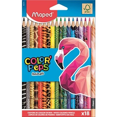 Image of Maped Ergonomic Triangular Colouring Pencils, Colour&#039;Peps Animals, with Animal Motifs, 18 x Pens