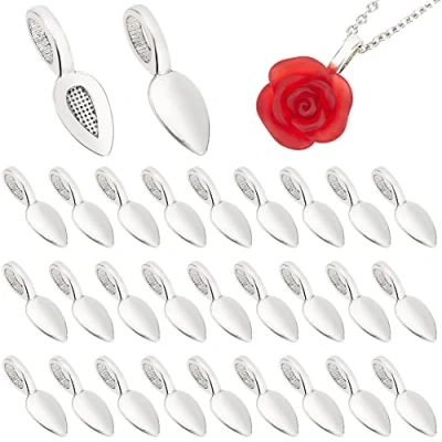 Image of PandaHall 50 pcs Alloy Glue on Flat Pad Bails Pendant Cabochon Jewellery Findings, Antique Silver, Leaf Shape