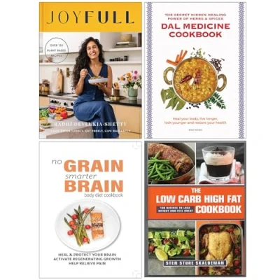 Image of JoyFull [Hardcover], Dal Medicine Cookbook, No Grain Smarter Brain Body Diet Cookbook &amp; The Low Carb High Fat 4 Books Collection Set