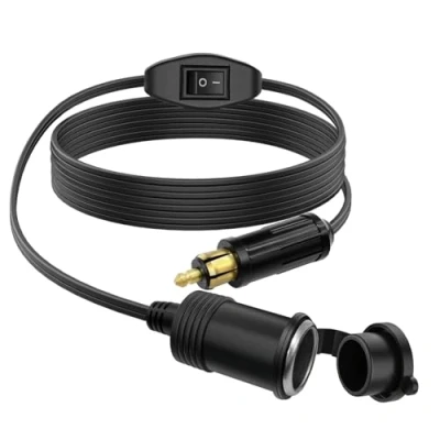 Image of Hoembpn 90cm Male Din to Standard Cigarette Lighter Socket Adapter with Switch,12V/24V Extension Cable 18AWG Hella Female Waterproof for Motorcycle Truck