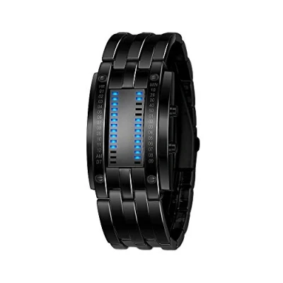 Image of FeiWen Unisex Fashion Casual Binary Stainless Steel Digital Watches for Men and Women Blue LED Light Date Black Wristwatch (Men)