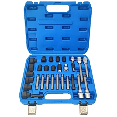 Image of ZKTOOL 30PCS Automotive Alternator Pulley Removal Tool Kit, Generator Freewheel Socket Bit Set, Flywheel Puller, Belt Garage Service Kit