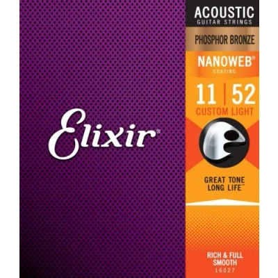 Image of eocoyark Elixir Strings Phosphor Bronze Acoustic Guitar w NANOWEB Coating, Custom Light (.011 .052)