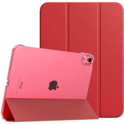 Image of SU for iPad 10th Generation Case 2022, Slim Stand Hard PC Translucent Back Shell Smart Cover Gen 10.9 inch Support Touch ID, Auto Wake/Sleep (Red)