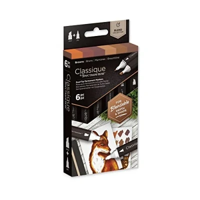 Image of Crafter&#039;s Companion Spectrum Noir Classique Blend Alcohol Marker Dual Nib Pens Set Browns Pack of 6, One Size