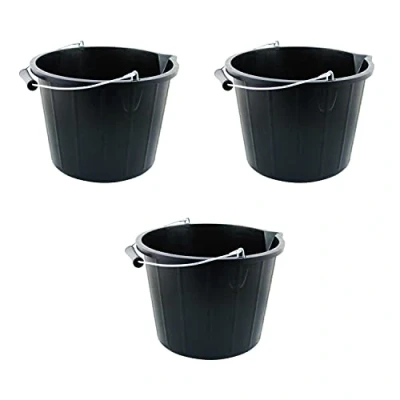 Image of Strong Plastic Multi Purpose Storage Bucket For Home Garden Construction (3 Gallon / 14L Black x 3)