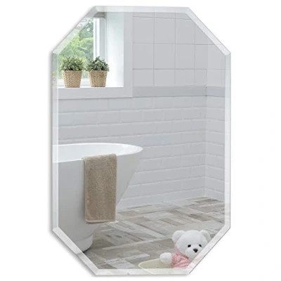 Image of Neue Design Mood Octagonal Bathroom Mirror Wall Mounted, Frameless Modern &amp; Stylish with Contemporary Bevelled Edges (50cm x 40cm)
