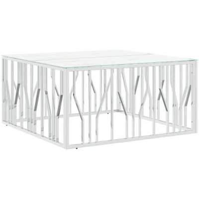 Image of vidaXL Coffee Table Silver 100x100x50 cm Stainless Steel and Glass