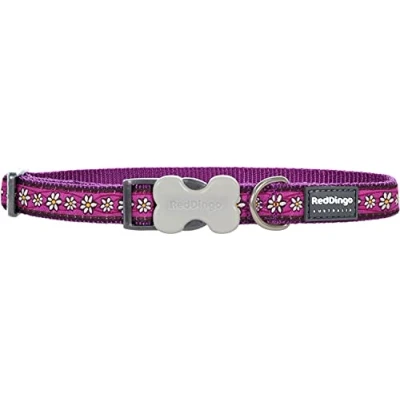 Image of Red Dingo Bucklebone Dog Collar Design, Daisy Chain Purple, Small 15mm