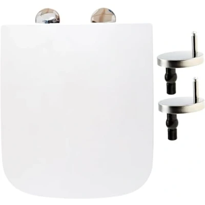 Image of Soft Close Square Toilet Seat One Button Quick Release for Easy Cleaning Installation with Top Fixing &amp; Adjustable Hinges, Standard Size Loo Heavy Duty WC Premium UF Material
