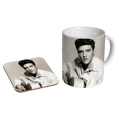 Image of glades Elvis Presley Portrait Ceramic Coffee Mug + Coaster Gift Set