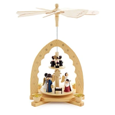 Image of BRUBAKER 2 Tier Wooden Christmas Pyramid 12 Inches (30 cm) Nativity Scene Christ Birth with Mary and Josef, Angels Carol Singers