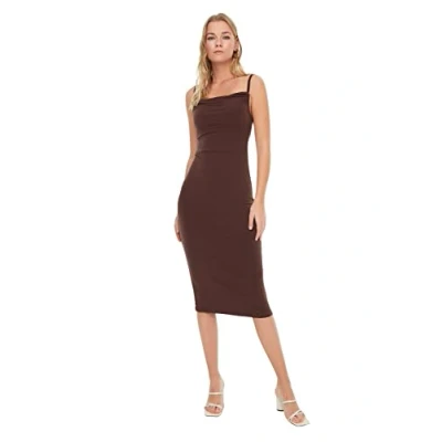 Image of Trendyol Women Midi Bodycone Slim fit Knitted Dress Brown