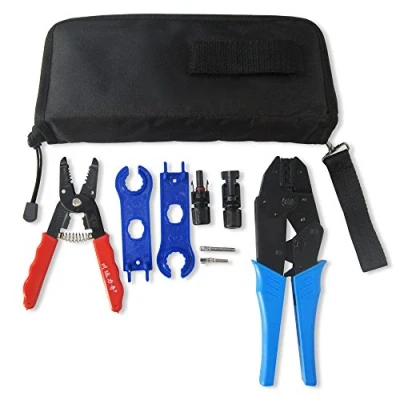 Image of NUZAMAS Solar Panel Crimping Tool Wire Crimper Tools Set Wiring Connector Cut Kit + 1pcs Male Female Cable Connectors