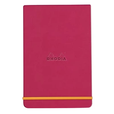 Image of RHODIA 194397C Raspberry Webnotepad Rigid Notebook A5 Lined 192 Detachable Pages Ivory Clairefontaine Paper 90 g/m Bookmark, Elastic Closure Faux Leather Cover Rhodiarama