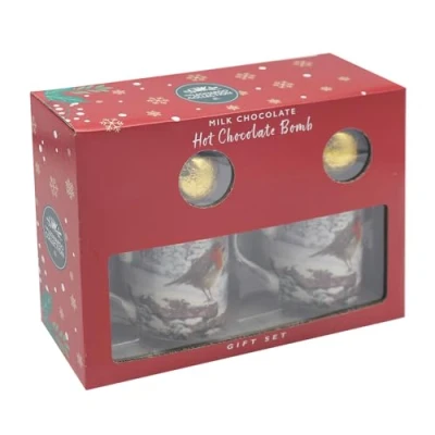 Image of Lesser &amp; Pavey Macneil Christmas Robins Set of 2 Mugs with Hot Chocolate Bombs Gift Idea for Xmas Robin Themed Mug, UK Design, Drinks, Tea, Coffee Drinkware Mug