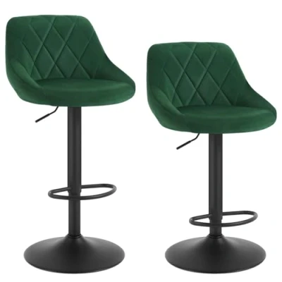 Image of WOLTU Bar Stools Dark Green Chairs Breakfast Dining for Kitchen Island Counter Set of 2 pcs Velvet Exterior, Adjustable Swivel Gas Lift, Steel Footrest &amp; Base