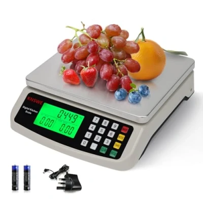 Image of KNSWE Large Digital Kitchen Scale 40KG/1G Weigh Food Stainless Steel for Meal Prep Cooking Meat Baking Bread Tare Function Accurate Counting Parts and Coins with Full View LCD Display