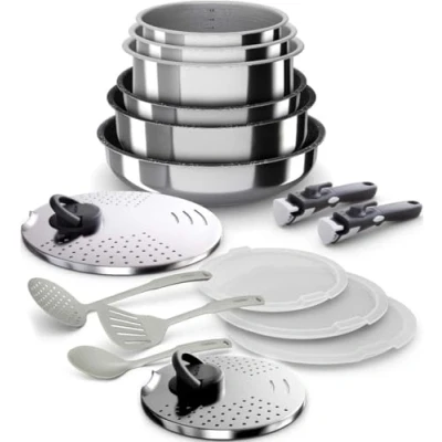Image of Backen 399916 16 Piece cookware Set. Pans, pots, sauté pan. 2 Removable Handles. Induction. Non Stick Coating. Stackable. Dishwasher Safe. 5 Year Warranty.