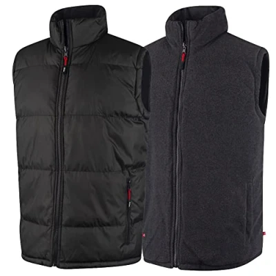 Image of Lee Cooper LCVST702 Mens Work Safety Reversible Padded Bodywarmer Gilet Vest, Black/Grey, Large