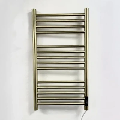 Image of Manissa Siena Brushed Brass Stainless Steel Electric Heated Towel Rail 400mm W x 720mm H Energy Efficient Radiator