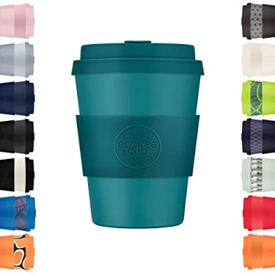 Image of Ecoffee Cup 12oz 350ml Reusable Eco Friendly 100% Plant Based Coffee with Silicone Lid &amp; Sleeve Melamine Free Biodegradable Dishwasher/Microwave Safe Travel Mug, Bay of Fires