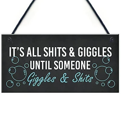 Image of RED OCEAN Funny Hot Tub Plaque SH!TS GIGGLES Sign Hanging Garden Summerhouse