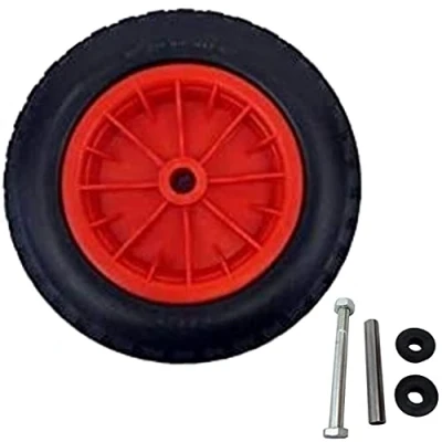 Image of PU 14&quot; Puncture Proof RED Wheelbarrow Wheel Tyre 3.50 8 foam filled + AXLE By KetoPlastics