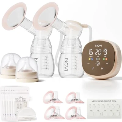 Image of NCVI Double Electric Breast Pump 8116, Portable Mlik Pump, Vacuum/Cycle Adjustable Breastfeeding with 4 Modes, 9/5 Levels, 4400mAh Battery, 21/24/28/32mm Flanges