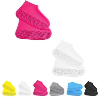 Image of Affectionk Anti Slip Waterproof Shoe Covers, Covers Silicone, Cycling, Reusable (S,Pink+White)