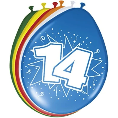 Image of Folat 08215 14th Birthday Balloons 30cm 8 pieces, Multi Colors, 14
