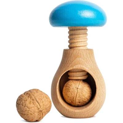 Image of Creative Home Blue Wooden Nutcracker Boletus Mushroom Shaped 10 x 6 cm Natural Beech Wood Screw Mechanism for Cracking Nut Perfect as a Tool The Kitchen Solid &amp; Durable