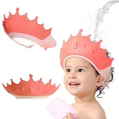 Image of Shower Caps for Kids, KAMHBE Baby Cap Shield Adjustable Crown Hair Washing Shampoo Visor Eyes, Ears and Face (Red)