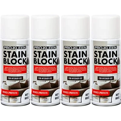Image of Pro Kleen Stain Block Spray Paint Primer Covers Mould, Grease, Nicotine &amp; Rust Stains For Walls Ceilings Leaves a Waterproof Barrier (2 x 400ml)