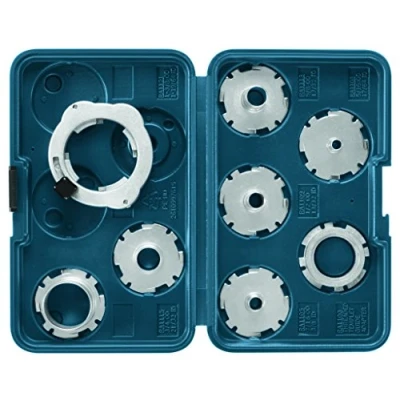 Image of BOSCH RA1128 8 Piece Router Template Guide Assorted Set with Included Storage Case and Threaded Adapter