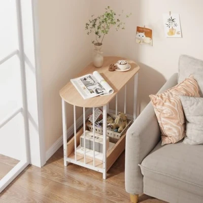 Image of Rainbow Tree 2 Tier Narrow Side Table Walnut for Living Room，Sofa End Tables with Storage Slim Coffee Small Space Bedside (Walnut)