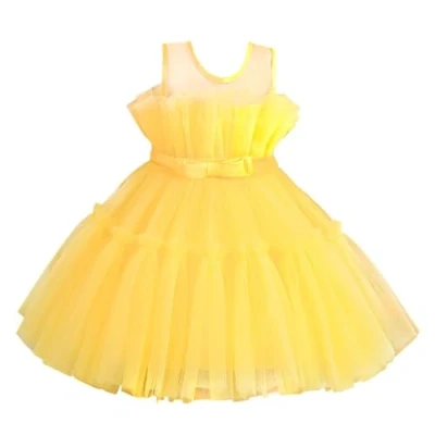 Image of Lito Angels Wedding Bridesmaid Flower Girl Fancy Dress Occasion Party Ball Gown Outfit for Kids Girls Age 4 5 Years, Yellow (Tag Number 110)