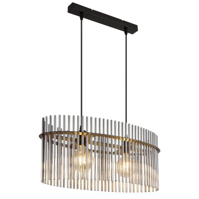 Image of Gorley Pendant Ceiling Light Matt Black Smoke Glass Shade 2x E27