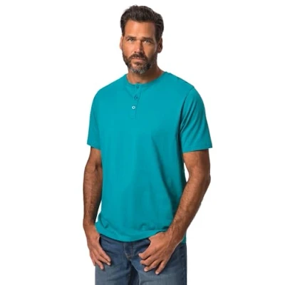 Image of JP 1880 Men&#039;s Henley, Basic, Knopfleiste, Halbarm T Shirts, Turquoise, 6XL