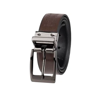 Image of DOCKERS Boy’s Big Reversible Two In One Dress and Casual Belts, Black/Brown Feather, Medium