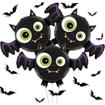 Image of Halloween Bat Foil Balloons Party Decorations 3pcs Large for Kids Decor