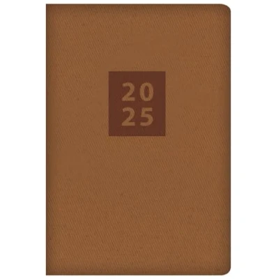 Image of 2025 Stylish Brown Textured Fabric Cover Pocket Diary Week to View Planner