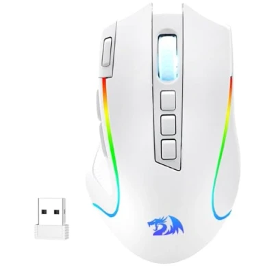 Image of Redragon M612 PRO RGB Gaming Mouse, 8000 DPI Wired/Wireless Optical Gamer Mouse with 9 Programmable Buttons &amp; 6 Backlit Modes, BT 2.4G Wireless, Software Supports, White