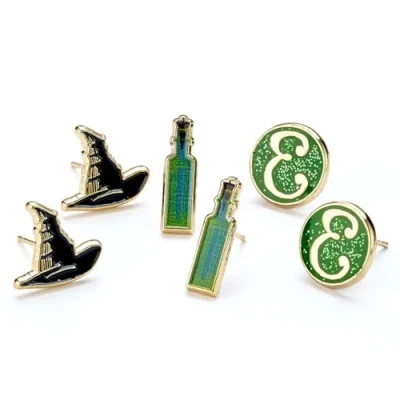 Image of Wicked Hat, Potion and Elphaba &#039;E&#039; Logo Set of 3 Stud Earring Pairs