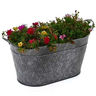 Image of marko Gardening Galvanised Planters Garden Hanging Balcony Wall Mounted Flowers Metal Plant Pots (Oval Planter)