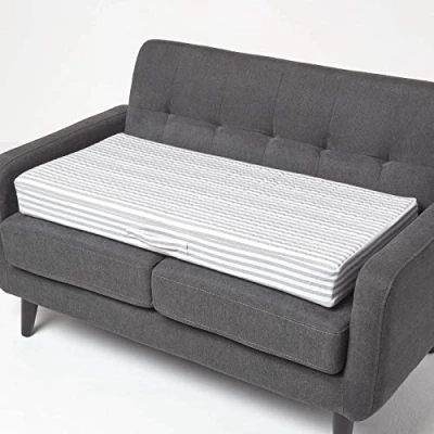 Image of HOMESCAPES Grey Striped Quilted 2 Seater Booster Cushion with Removable Cover 100 cm Long 10cm Deep Firm Orthopaedic Foam for Two Sofa Seat Pad Soft 100% Cotton Washable