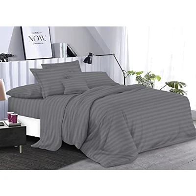 Image of LIZZIE JACOBS 400 Thread Count Satin Stripes Housewife Pillowcase Pair Super Soft Luxurious 100% Egyptian Cotton Hotel Quality (Grey, Pair)
