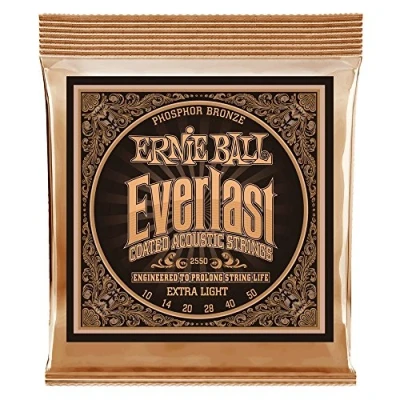 Image of Ernie Ball Everlast Extra Light Coated Phosphor Bronze Acoustic Guitar Strings 10 50 Gauge
